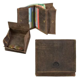 Wiener Schachtel Leder antikbraun | Greenburry Vintage Geldbörse mit 6 Kartenfächern. Strukturierter Organizer mit großem Münzfach und Druckknopf.