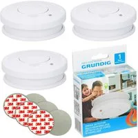 Grundig 3x Rauchmelder 85dB Inkl. 9V Batterie + 3M Klebepad Set Feuermelder Rauchmelder (inklusive Montagematerial und Anleitung)