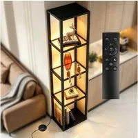 XERSEK Glasvitrine 5 Etagen Vitrine mit Dimmbar LED Beleuchtung Standregal 39×30×168cm (Stufenlos Dimmbar per Fernbedienung & Fußsteuerung) für Sammlerstücke, Wohnzimmer, Schlafzimmer, Schwarz