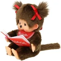 Monchhichi Plüschfigur Mädchen mit Buch 20 cm Monchhichi Puppe Original rotes Lätzchen