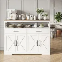 FUROKOY Sideboard Holz Küchenschrank Kommode Aufbewahrungsschrank, Weiß Buffetschrank 2 Schubladen 4 Türen 140x40x105cm