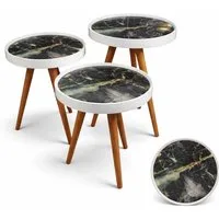HOOZ Beistelltisch SSatztisch 3er Set Beine Holz rund Ø 38cm, Höhen: 47/ 53/ 59cm Schwarz (Set, 3-St., 3× Sofatisch), Platzsparendes 3er Couchtisch Set – flexibel ineinander schiebbar