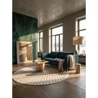KADIMA DESIGN Teppich LANGAU Flachgewebe Schachbrett Grafisch Modern Wohnzimmer Waschbar, Rund, Höhe: 7 mm, Creme, 80x80 cm, Saugroboter OEKO-TEX Fußbodenheizung Strapazierfähig