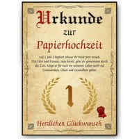 Tigerlino Poster Urkunde zum 1. Hochzeitstag Geschenk 1. Jahrestag Karte Ehepaar, Papierhochzeit