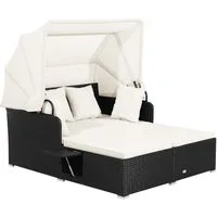 COSTWAY Loungebett, Rattan, 2-Personen, mit einziehbarem Sonnendach, Kissen