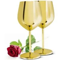 Sendez Weinglas 2 Weingläser 510ml Gold Edelstahl Weinkelch Rotweinglas unzerbrechlich, 2-tlg., Edelstahl