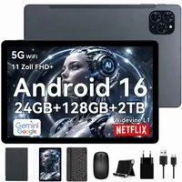 TABWEE 11" FHD Android 16 Widevine L1 mit Tastatur, Maus, Stift, Hülle Tablet (11", 128 GB, Android16, 24GB(8+16GB) RAM, Gesichtsentsperrung, 8000mAh, 13MP, WiFi, Gemini AI)