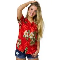 King Kameha Hawaiihemd Small Flower Funky Hawaiibluse Damen Kurzarm Front-Tasche Stylish
