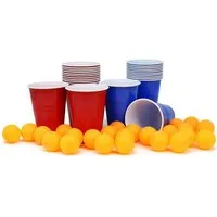 com-four Spiel Bier Pong Set, Bier Pong Trinkspiel, Trinkspiel mit 24 Bechern und 24 Bäll