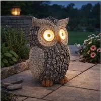 GLOBO LIGHTING LED Dekofigur, LED-Leuchtmittel fest verbaut, Warmweiß, Solar Eule Gartenskulptur für Außen Gartendeko Figur Skulptur grau