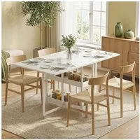 HOMCOM Klapptisch Esstisch Klappbar für 2-4 Personen mit 2 Offenen Ablagen (Küchentisch, 1-St., Mobiler Esszimmertisch), für Kleine Räume, Esszimmer, Küche 133,4 x 80 x 74 cm Weiß