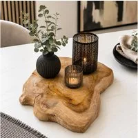 Online-Fuchs Dekotablett rustikale Deko Baumscheibe aus massiven Teakholz - 40 cm groß (Holzscheiben aus Naturholz, Tischdeko), ganzjährige Dekoration - Frühling, Sommer, Herbst & Winter