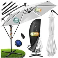 KESSER Ampelschirm ⌀300cm Alu Sonnenschirm mit LED Solar Inkl. Abdeckung & Fernbedienung, Kurbelschirm mit Ständer Wasserabweisend, 360° Funktion & UV-Schutz