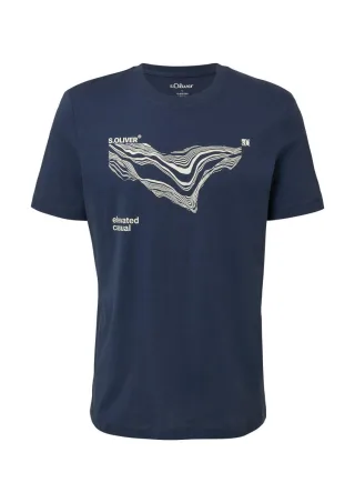 s.Oliver Red Label - Baumwoll-T-Shirt mit Crew Neck und Front-Print blau - Gr. - 3XL