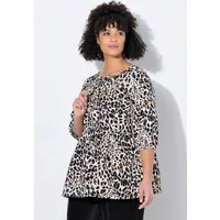 MIAMODA Longbluse Bluse A-Linie Musselin Leo Bindebänder Kräuselnaht