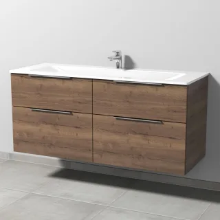 Sanipa 3way Glas-Set Glas-Waschtisch und Unterbau mit 4 Auszügen, Eiche-Tabak UM20750