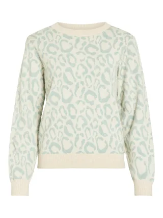 VILA - VIRIL L/S JACQUARD KNIT TOP/4 Blue Surf - Gr. - S