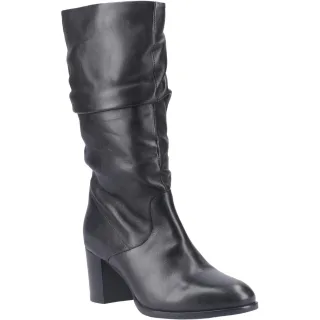 Hush Puppies Cosima Damen Stiefel aus schwarzem Leder mit hohem Absatz