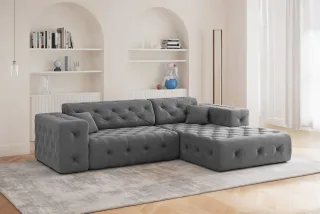 Ecksofa Designersofa CHANTAL in Stoff Moly Anthrazit Ottomane Rechts