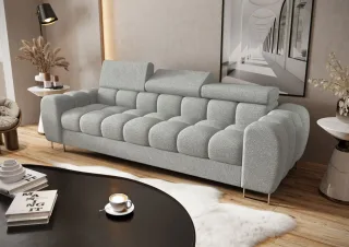 Sofa Designersofa BASTIEN 3-Sitzer in Stoff Aragon Hellgrau