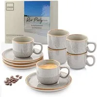SÄNGER Espressotasse Set 12 tlg. Rio, 12-tlg., Steingut, Rio, Perlgrau, 80 ml, VALUE COLLECTION
