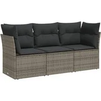 vidaXL Gartenlounge-Set 3-tlg. Garten-Sofagarnitur mit Kissen Grau Poly Rattan, (1-tlg)