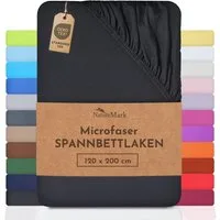 NatureMark Spannbettlaken Mikrofaser Spannbetttuch, Polyester, Gummizug: rundum, viele Größen und Farben Markenware, 200x220 cm, Schwarz