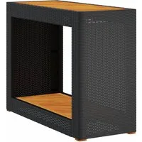 vidaXL Gartentisch Garten-Beistelltisch mit Holzplatte Schwarz Poly Rattan (1-St)