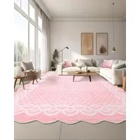 GarveeMore Teppich eleganter und hübscher Flachflor-Teppich mit Wellenrand, rechteckig, Höhe: 7 mm, waschbar, rutschfest, für Wohnzimmer/Schlafzimmer/Esszimmer/Flur/Diele