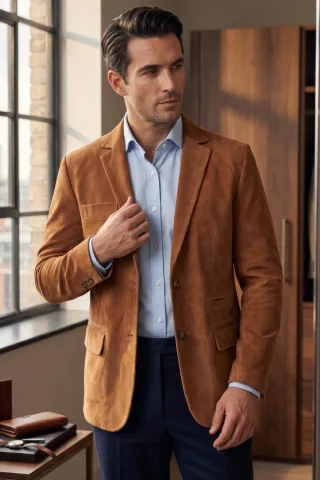 Herren Italian Rust Wildleder Lederblazer – Hollow