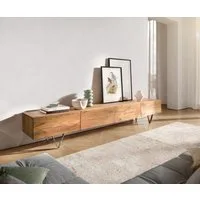 DELIFE Lowboard Wyatt, Akazie Natur 220 cm 4 Schübe V-Fuß Edelstahl