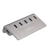 USB 10 Gbps Hub mit 4 USB Typ-A Ports + 1 Schnellladeport, USB-Hub grau, inkl. Netzteil