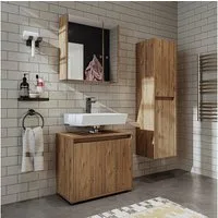 Roomart Badmöbel-Set MELONA 65 cm 3-tlg., Hochschrank, Spiegelschrank, 4 Farben, (Komplett-Set, 3-tlg. Set, stehend, Soft-Close, 2 Jahre Garantie), Soft-Close, stehend, 2 Jahre Garantie, modernes Design in 4 Farben