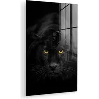 MuchoWow Acrylglasbild Panther - Tiere - Schwarz - Augen, Inkl. Aufhängung, Dekorative Bild für Küche & Wohnzimmer auf Glas, 20x30 cm