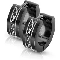 BUNGSA Creolen-Set Creolen schwarz mit gelasertem Dia-Cut Design aus Edelstahl Unisex (1 Paar (2 Stück), 2-tlg), Ohrschmuck Ohrringe