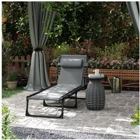 Outsunny Gartenliege mit Seitentasche, Kopfkissen, 5-Fach verstellbare Rückenlehne, Sonnenliege klappbar, 1 St., wetterfeste Liegestuhl, bis 120 kg belastbar, für Garten Strand Pool, Dunkelgrau