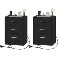 Woltu Nachttisch (2-St), mit Ladefunktion, Steckdose, 3 Schubladen, Modern