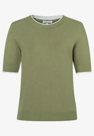 MORE & MORE - Kurzarm-Pullover grün - Gr. - 36