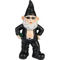 BRUBAKER Gartenzwerg Biker Zwerg Schwarz - Gartenfigur Lustig - 24 cm Dekoration Wetterfest, (1 St), Gartendeko Rocker Mann für Garten Campingplatz