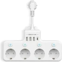 Heqishun 4-fach Steckdosenleiste mit 3 USB-A, USB-C und 4 Schaltern Mehrfachsteckdose 4-fach (3 USB-A-Anschlüsse, 1 USB-C-Anschluss, Überstromschutz, Kurzschlussschutz, 4 Steckdosen, Überlastschutz, 4 unabhängige Schalter, Kindersicherung, Überspannu