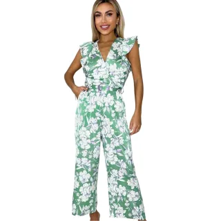 AX Paris - Jumpsuit für Damen, Mit Gürtel, Rüschen (Grün)