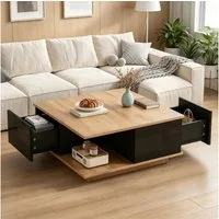 Merax Couchtisch (1-St., hochglänzende Fronten, modern & platzsparend), Wohnzimmertisch mit 3 Schubladen & halboffenem Stauraum, 70x70x31,5cm