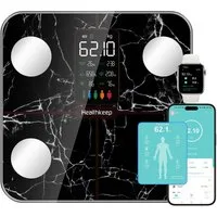Healthkeep Körper-Analyse-Waage Intelligente Körperanalysewaage 15 Körperdaten mit großem VA-Display, Digitale Waage Impedanzmessung Bluetooth, App für Android und iOS Max. 180kg/400lb/28st