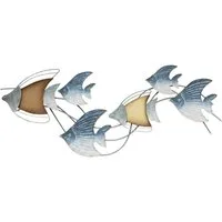 Dekoleidenschaft Wanddekoobjekt "Fischschwarm" 3D Wanddeko aus Metall, maritim, Wandbild, Wandschmuck, Metalldeko 89x39 cm, Wandobjekt, Metallbild