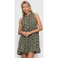 SASSYCLASSY Midikleid Ärmelloses Musselinkleid mit Volants für Damen Luftiges Sommerkleid aus Musselin in Punkte Print mit Stehkragen