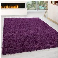 KADIMA DESIGN Teppich RHEIN Shaggy Langflor Wohnzimmer Schlafzimmer Waschbar Esszimmer, Läufer, Höhe: 32 mm, Violett, 60x110 cm, Wohnzimmerteppich Strapazierfähig Waschbar