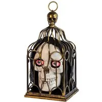 Horror-Shop Dekoobjekt Totenschädel im Käfig Halloween Animatronic 33cm –