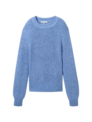 Denim Tom Tailor - Strickpullover mit leichten Ballonärmeln sicilian blue melange - Gr. - S
