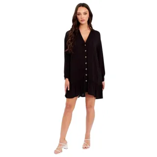 Influence - Minikleid für Damen, V-Ausschnitt, Langärmlig (Schwarz)