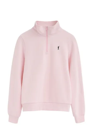 Sweatshirt rosa mit Zip-Kragen und Rigby Go Logo